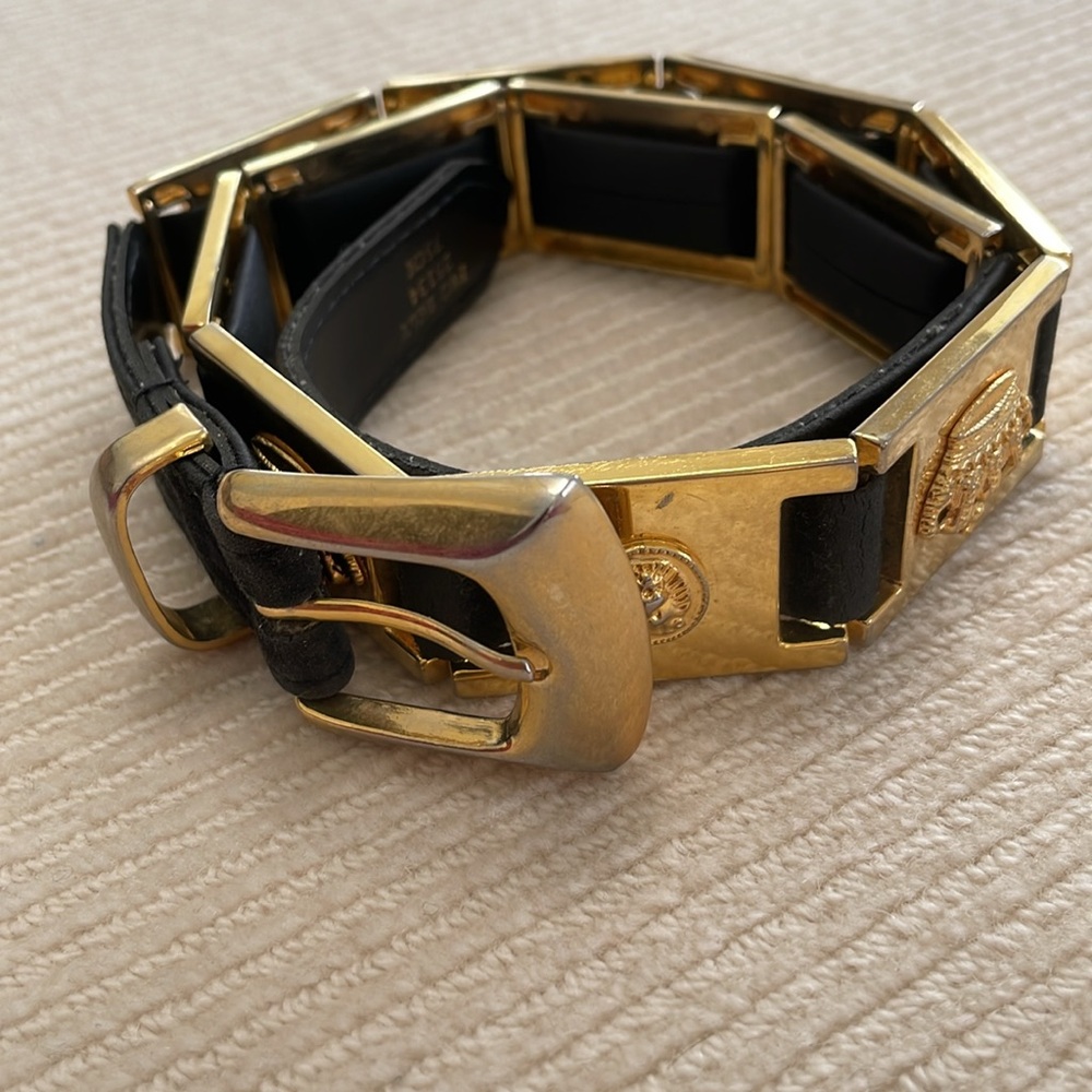 Boutique - Black Leather And Gold Medallion Belt